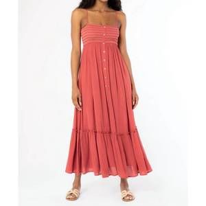 NEW LOVESTITCH bohemian smocked button front maxi dress in burnt sienna